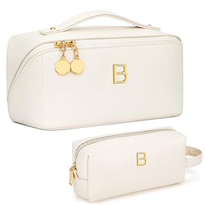 KKXIU Initial Makeup Bag for Women, Personalized Gifts for Women - color: Beige, style: B