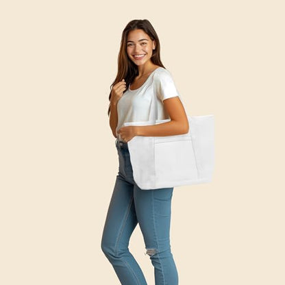 DALIX 23" Premium 24 oz. Cotton Canvas Shopping Tote Bag - color: White