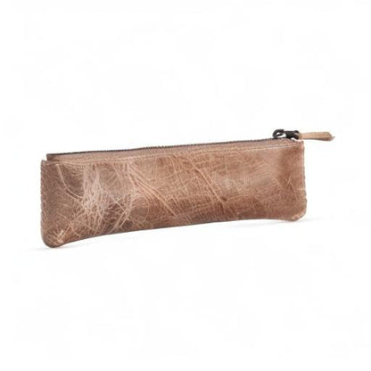 Londo Genuine Leather Pen Case with Zipper Closure, Pencil Pouch Stationery Bag - color: Mink
