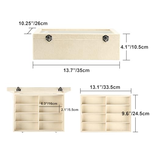 Frebeauty 16-Slot Sunglass Organizer Box,2 Layer Velvet Sunglasses Holder - color: Beige