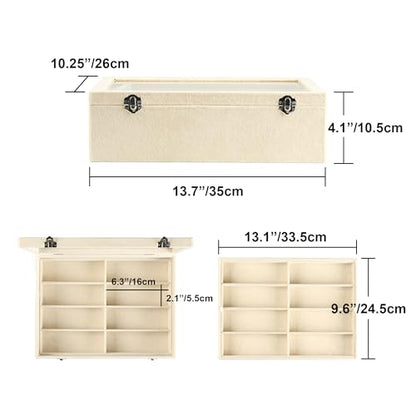 Frebeauty 16-Slot Sunglass Organizer Box,2 Layer Velvet Sunglasses Holder - color: Beige