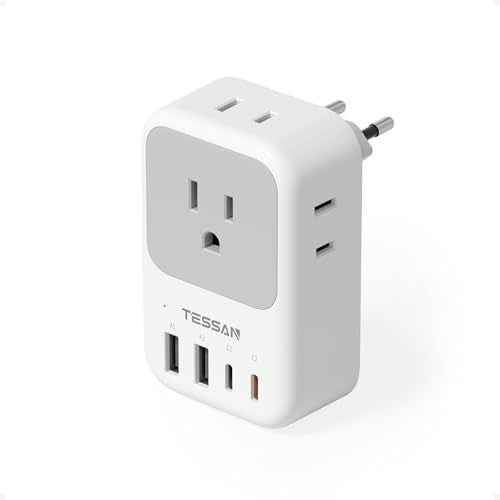 TESSAN US to Europe Plug Adapter, Type‑C Travel Adaptor - style: Type C- Most of Europe