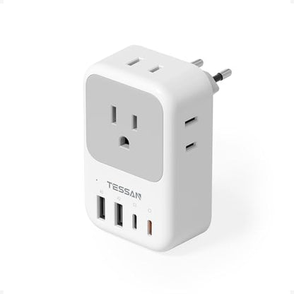 TESSAN US to Europe Plug Adapter, Type‑C Travel Adaptor - style: Type C- Most of Europe