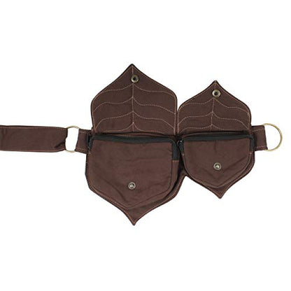 Cotton two Leaf Pocket Waist Belt-Brown - color: Brown