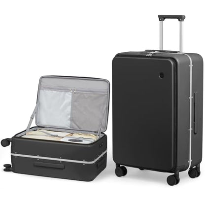 mixi 26 Inch Large Checked Luggage PC Hard Shell Suitcase Top Opening Aluminum Frame Travel Suitcases with Wheels, Black - color: Black, size: 26 inch
