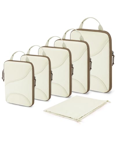 Bagsmart Compression Packing Cubes, Travel Bag Cruise Ship Essentials - color: Cream Beige
