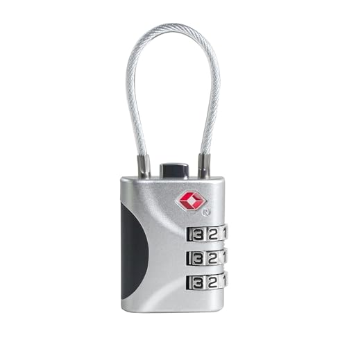 Travel Luggage Locks TSA Approved, Small Combination Padlock with Cable, Combo TSA Lock for Suitcase, Locker & Gym, Cabinet, Bag Zipper, Lock with Code for Travel Accessories (Silver) - color: Silver