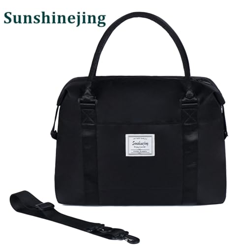 Unisex Large Travel Weekender Bag Overnight Duffle Bag Gym Tote Bag in Trolley Handle (Black) - color: Black