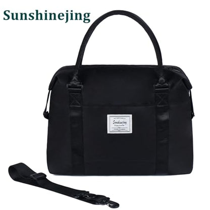 Unisex Large Travel Weekender Bag Overnight Duffle Bag Gym Tote Bag in Trolley Handle (Black) - color: Black