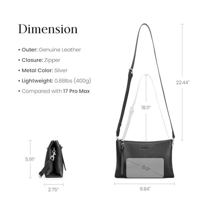 befen Genuine Leather Crossbody Bags for Women, Small RFID Leather Purses - color: Black