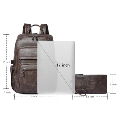 Leather Laptop Backpack for Women Fits 17" Laptop, with RFID Wristlet Purse - color: Coffee