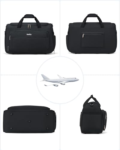 HanTrip 21 Inch Carry On Duffel Bag Foldable Overnight Tote Bags, Black - color: Black, size: Carry-on 21.5-Inch