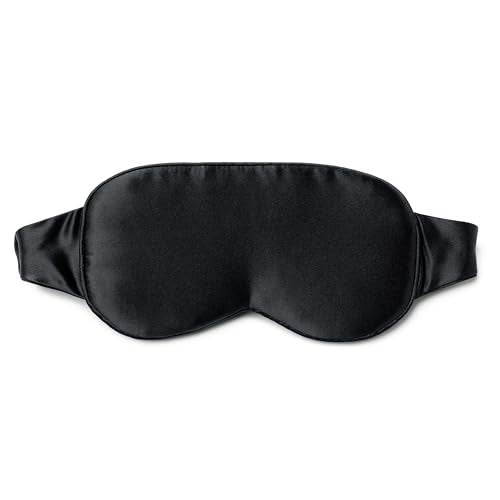 Fishers Finery 25 Momme 100% Organic Mulberry Silk 3D Sleep Mask - Contoured Blackout Eye Mask - Soft, Comfortable on Skin, Lash Extension Friendly, Adjustable Elastic - New and Improved Style (Black) - color: Black