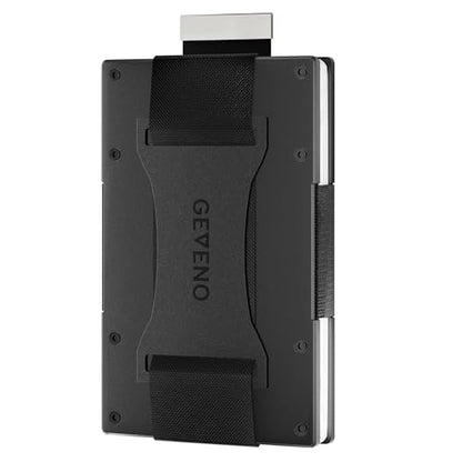 Slim Ridge Wallet for Men–Metal Minimalist RFID 1–21 Card Holder - color: Black, style: Cash Strap