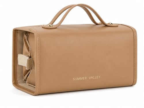 YDR Roll Up Makeup Bag for Women, 4-in-1 Toiletry Bag with 4 Detachable Clear Pouches, Hanging Travel Makeup Organizer, PU Leather Cosmetic Bag - color: 4 separate-Brown