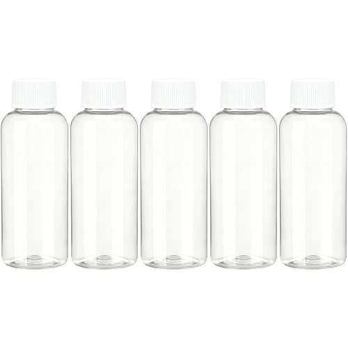 DNSEN Travel Size Empty Mouthwash Bottles 3.4 oz, White Screw Cap, Clear Toiletry Containers, 5 Pack