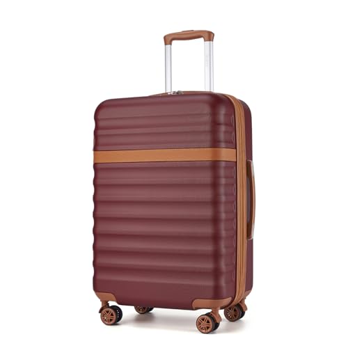 Kono Checked Luggage 24in Expandable Spinner TSA Lock ABS+PC Burgundy - color: Burgundy, size: Checked-medium 24-inch