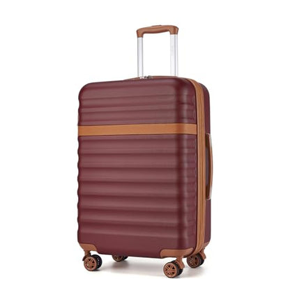 Kono Checked Luggage 24in Expandable Spinner TSA Lock ABS+PC Burgundy - color: Burgundy, size: Checked-medium 24-inch