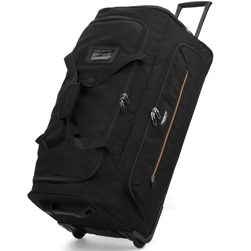 Large Rolling Duffle Bag with Wheels and Handle 85L 29 inch Travel Duffel Bag for Men Women with Shoe Compartment & Wet Pocket, 2 Wheeled Checked Luggage for Business Travel Long Trips, Black - color: Black