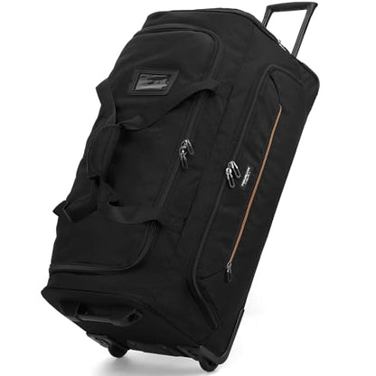 Large Rolling Duffle Bag with Wheels and Handle 85L 29 inch Travel Duffel Bag for Men Women with Shoe Compartment & Wet Pocket, 2 Wheeled Checked Luggage for Business Travel Long Trips, Black - color: Black