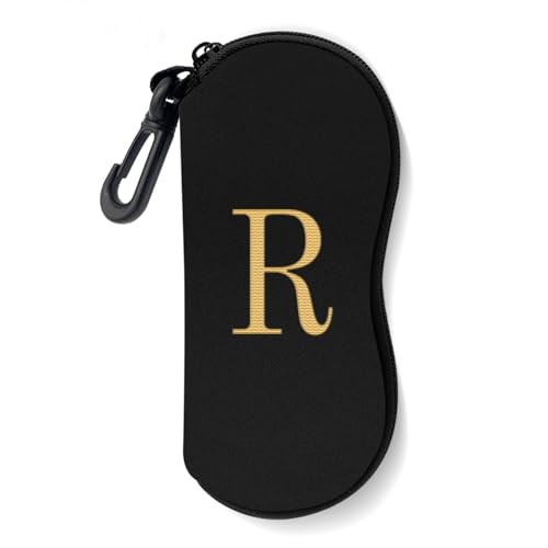 Initial Sunglasses Soft Case, Ultra Light Portable Neoprene Zipper Glasses Case for Men Women - color: Letter-r