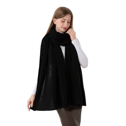 100% Cashmere Wrap Warm Soft Knitted Scarf Stole for Women Airplane Travel Blanket 87x28 in Extra Large Pashmina - color: Black