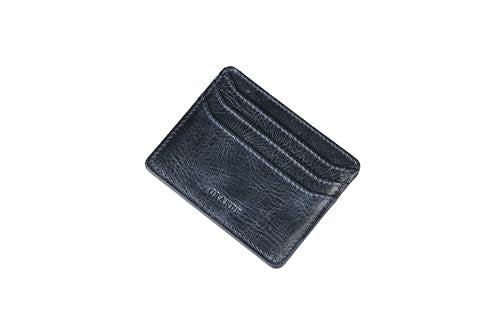 grande 3633 Genuine Leather Card Holder For Women and Men Super Slim Minimalist Small Snap Wallet (Rustic Blue) - color: Rustic Blue
