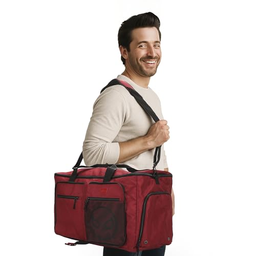 Spider-Man Logo Red 24" Packable Travel Duffle Bag with Shoe Compartment, Removable Shoulder Strap & Front Storage Pockets - color: Spider-Man Mask Red