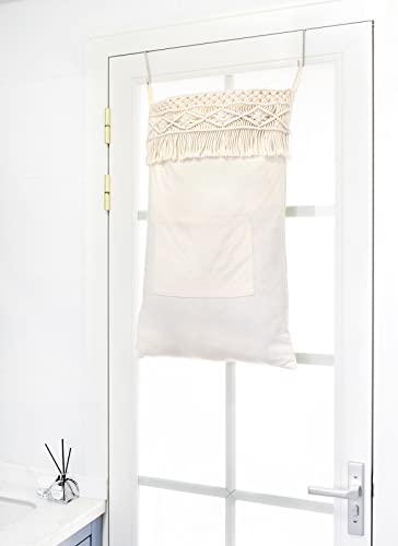 Mkono Macrame Over The Door Laundry Hamper, Hanging Laundry Bag with Zipper - size: 18.5" x 27.5"