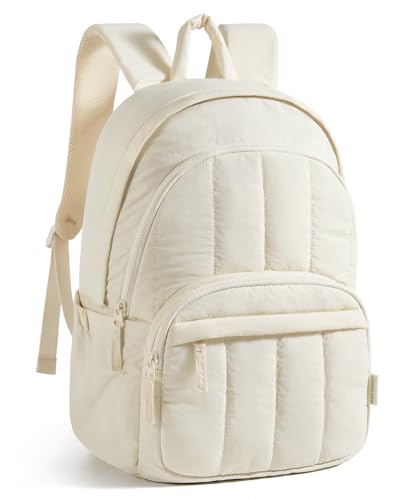 BAGSMART College Laptop Backpack,Cute Travel Backpack for Women,Quilted Computer Bookbag - color: 07-beige