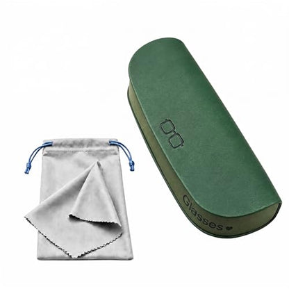 Glasses Case hard shell,3-in-1 Sunglasses Case & Eyeglass Case with Cleaning Cloth & Storage Pouch - color: Green, size: Medium
