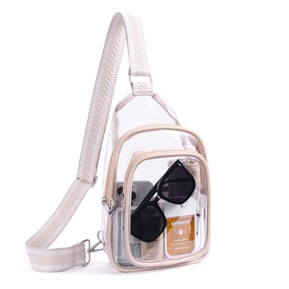 Clear Sling Bag for Stadium Events, Stadium & Concert Approved Crossbody - color: Beige