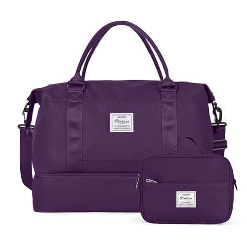 Travel Duffel Bag with Shoes Compartment, Overnight Weekender Bags for Women, Carry on Personal Item Travel Set,Extra Large(Dark Purple) - color: Dark Purple, size: Extra Large