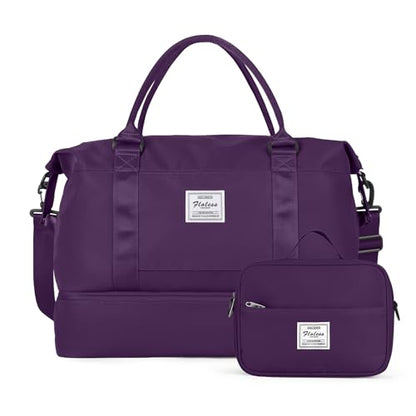 Travel Duffel Bag with Shoes Compartment, Overnight Weekender Bags for Women, Carry on Personal Item Travel Set,Extra Large(Dark Purple) - color: Dark Purple, size: Extra Large