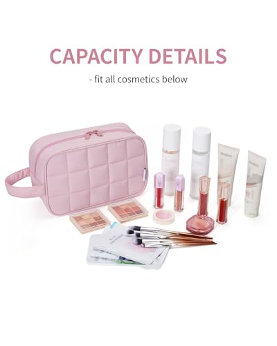 Narwey Quilted Travel Toiletry Bag for Women, Bathroom, Medicine Bag - color: Y-Pink
