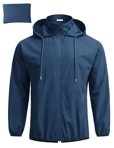 COOFANDY Men's Light Rain Jacket Packable Waterproof Raincoat Windbreaker - color: Navy Blue, size: 3X-Large