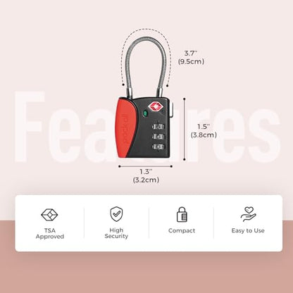 pack all TSA Approved Travel Luggage Locks, Resettable 3-Digit Code - color: Red, size: 4 Pack