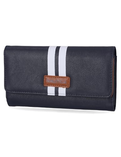 Nautica Money Manager Womens Slim RFID Blocking Wallet, Small Bifold Credit Card Holder with Zipper Coin Pocket and ID Window - color: Indigo Racing Stripe