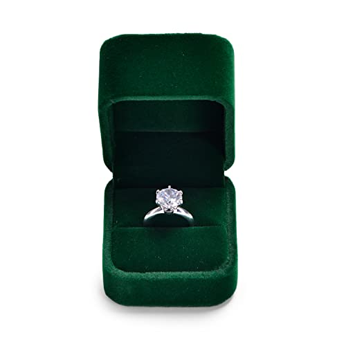 Green Velvet Ring Box, Single Ring Case for Proposal & Engagement - size: 1.97" x 2.36" x 1.97"