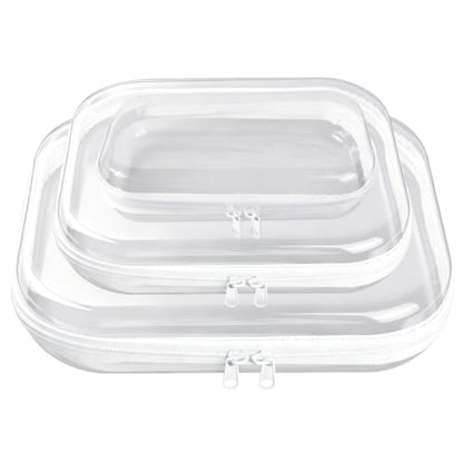Hard Shell Zipper Case, 3Pcs Clear Zipper Pouches for Storage, 1L+1M+1S | High Visibility, Multi-Purpose Storage, Splash-Proof & Light Bump-Resistant, Dual-Zipper Full Open, Stackable & Lightweight - size: 1L+1M+1S