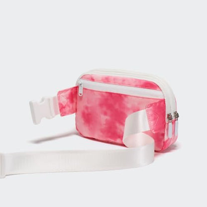 Pander Nylon Fanny Pack Belt Bag for Women with 5 Zipper Pockets - color: Cloud Pink