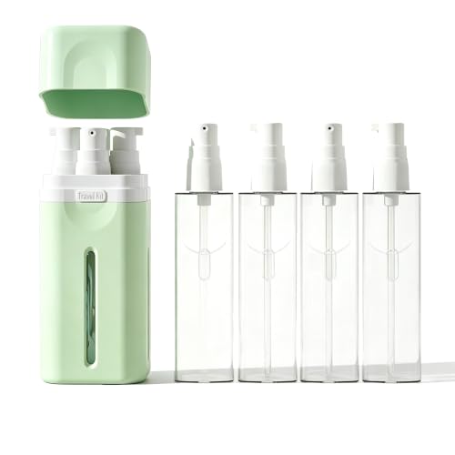 4-in-1 Refillable Cosmetic Containers, TSA Approved Travel Toiletry Kit - color: Bright Green