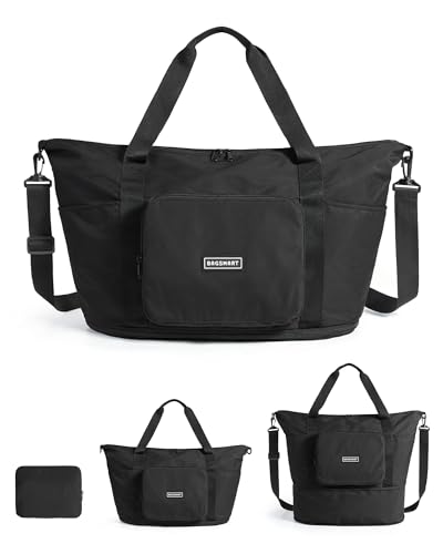 BAGSMART Foldable Travel Bag, 37L Expandable Personal Item Bag, Black - color: Black