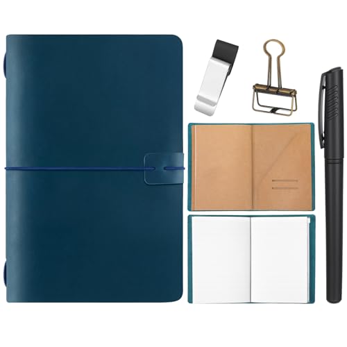 Traveling Refillable Leather Journal Notebook, Blue, A5 Size - color: Blue, size: A5 Size