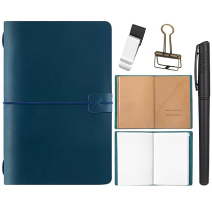 Traveling Refillable Leather Journal Notebook, Blue, A5 Size - color: Blue, size: A5 Size