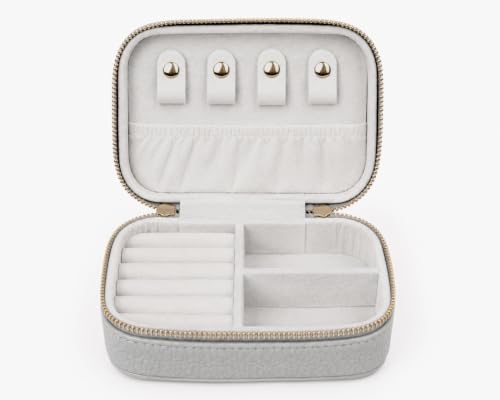 Travel Jewelry Case with Tangle-Free Necklace Holder, Foldable Mirror Brush