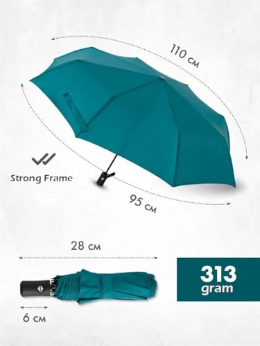 Windproof Travel Umbrella - Compact, Light, Full Automatic Open/Close - Folding Backpack Umbrella for Rain & Sun UV Preotection For Men & Women, Unbreakable 8 Fiberglass Ribs UK Design - color: Teal