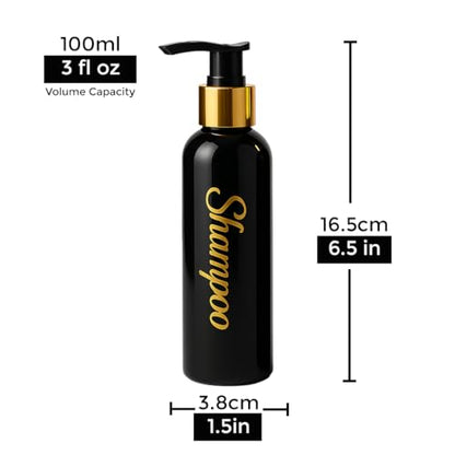 Shampoo and Conditioner Dispenser - Essentials Toiletry Bottles - Shower Refillable Shampoo and Body Wash Soap Pump Bottle – 3X 3oz TSA-Approved Travel Size Containers - Black Gold - Round - color: Black Gold 1 - Black Round, size: Small
