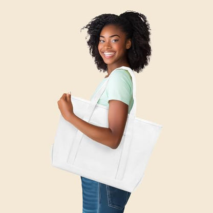 DALIX 23" Premium 24 oz. Cotton Canvas Shopping Tote Bag - color: White