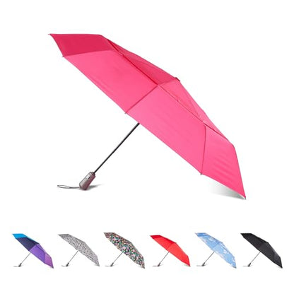 Totes Auto Open/Close Windproof Ultimate Compact Umbrella with UV and Water Repellent Protection - color: Azalea, size: 43" Canopy